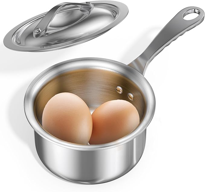 Macevia Mini Sauce Pan with Lid,Stainless Steel Butter Warmer Small Pot, For All Stoves Multipurpose Use for Home Kitchen or Restaurant - Silver