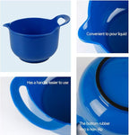 BoxedHome 4 Pack Nesting Mixing Bowls with Pour Spout and Handle, Plastic Large Mixing bowl BPA free Microwave & Dishwasher Safe(Blue, 4 Pack with Handle)