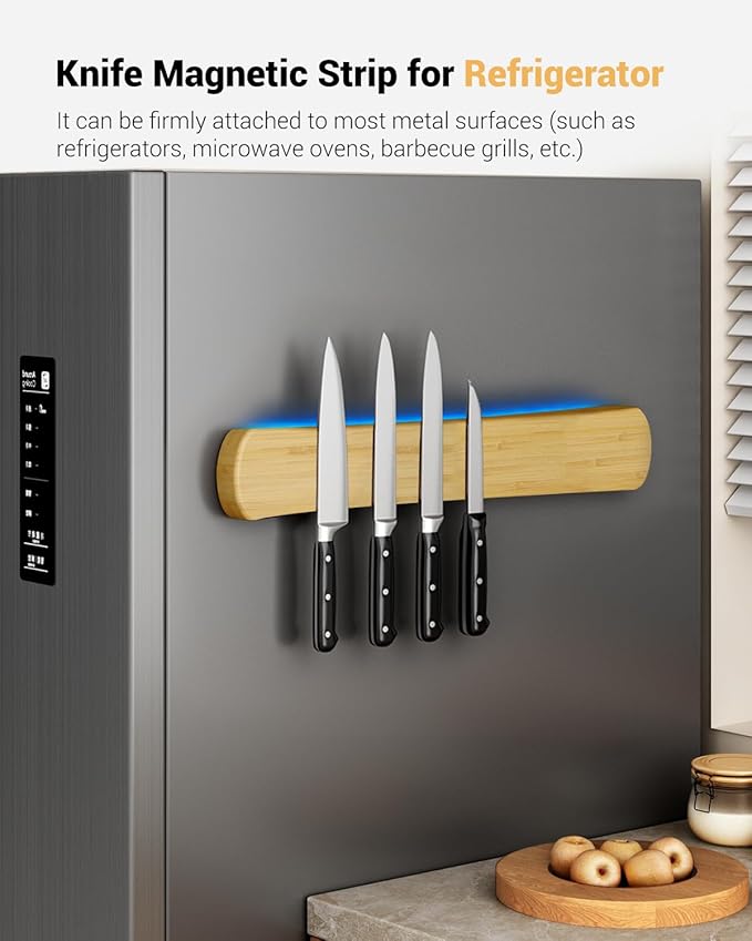 Swaitee Magnetic Knife Holder for Wall, 16 Inch Bamboo Knife Strip with Strong Magnetism, Kitchen Accessories Organizer, Housewarming Gifts for New Home, Storage Space Saver for Apartment/Rv/Farmhouse