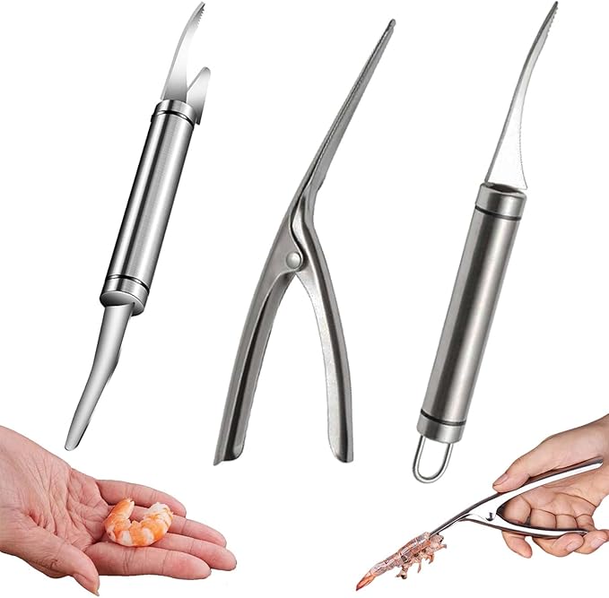 3 Shrimp Deveining Tool, FRIVASTIC Shrimp Peeler Cleaner, Tow-In-One Shrimp Line Knife, Stainless Steel Shrimp Line Knife, Stainless Steel Crawfish Peeler Tool, Shrimp Threader Fishing Line Remover
