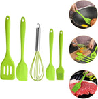 ARTIBETTER 5pcs Green Silicone Kitchen Utensil Set Including Spatula, Shovel, and Egg Whisk for Baking and Cooking Tools