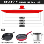 13-14-15 in Universal Pan Lid, Extra Large Silicone Pot Lid for Pots, Pans & Skillets, Replacement Frying Pan Lid with Heat Resistant Silicone Knob, Dishwasher Safe, Red