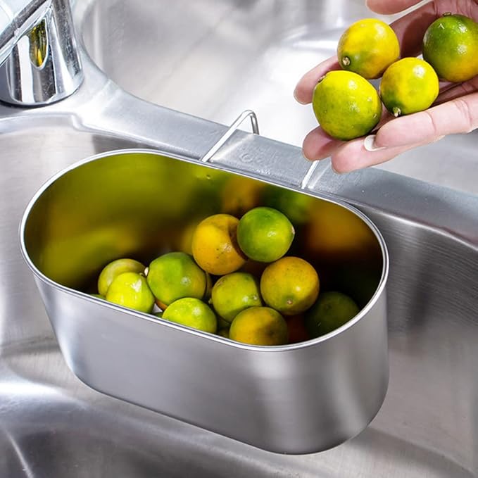 Sink Drain Strainer Basket Stainless Steel,Hanging Sink Strainer Colander Drain Basket Multifunctional Kitchen Sinks Food Waste Filter and Vegetables Fruits Clean (COLOR:silver)