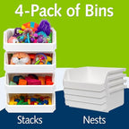 Plastic Containers for Organizing and Storage Bins for Closet, Kitchen, Office, Garage or Pantry Organization, Stackable Bins, Extra Large (14.8" x 16.5" x 7"), 4-Pack, White