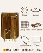 2 Pack Pot Lid Organizer Cutting Board Holder Inside Cabinet 304 Stainless Steel Pot and Pan Organizer Under Cabinet Cookie Sheet Bakeware Serving Tray Cooling Rack Stand Kitchen Countertop Matte Gold