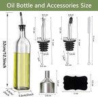 Leaflai Olive Oil Dispenser Bottle, 1 Pcs Glass Olive Oil Dispenser and Vinegar Dispenser Set with 2 Stainless Steel Pourers, 2 Labels,1 Brush and 1 Funnel Oil Bottles for Kitchen (500ml)