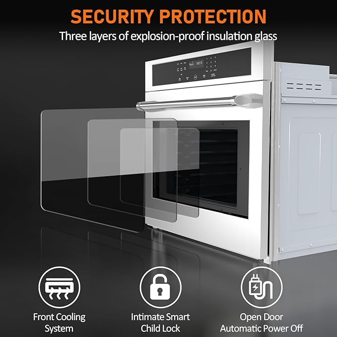 30 Inch Single Wall Oven, 4.8 Cu.Ft. Electric Convection Wall Oven, 3800W Built-In Electric Ovens with Broil Bake Roast Function, Stainless Steel Finish, Touch Control, Silver