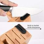 15-Piece Kitchen Knife Set with Block, ABS Ergonomic Handle for Chef Knife Set and Serrated Steak Knives Knife Sharpener and Kitchen Shears, Dishwasher Safe, Natural Block