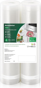 Bonsenkitchen Vacuum Food Sealer Rolls Bags, 2 Packs 8 in x 20 ft, BPA Free, Durable Commercial Customized Size Bags for Storage and Sous Vide Cooking,VB3206