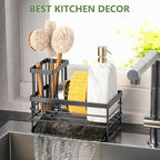 Cisily Sink Caddy Sponge Holder for Kitchen with Brush Holder and Stainless Steel Self Drain Tray, Rustproof Kitchen Sink Organizer for Sponge, Soap Dispenser Storage Accessories (Gray)