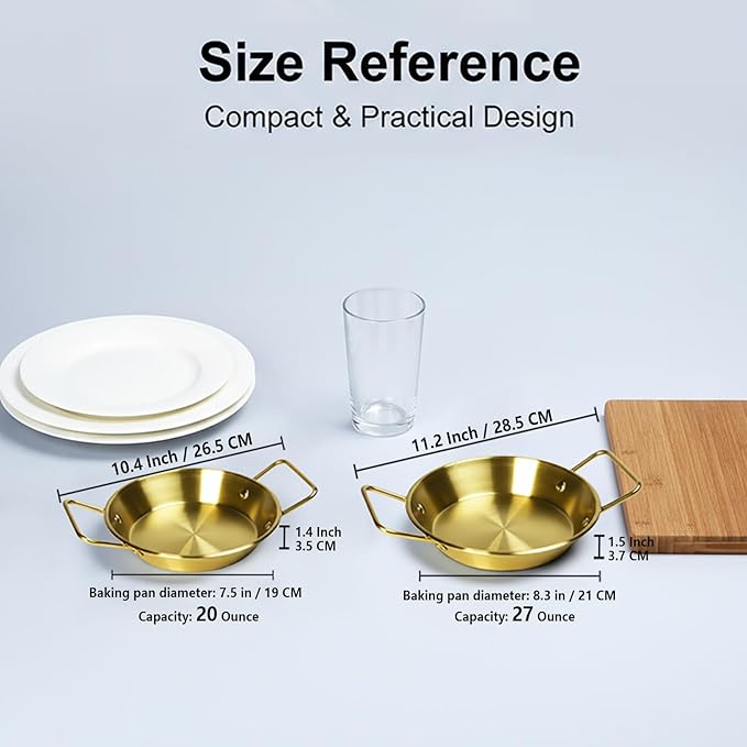Pie pans Quirche Dishes Stainless Steel Set of 4, Specialty Gratins Pots and Pans Cookware, Au Gratin Baking Dish with Handles, 20 Oz, for Oven Roasting, Individual portion, Gold 7.5 Inch