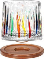 Rotatable Old Fashioned Glass Cup, 275ml/10oz Crystal Whiskey Glass, Wood Coaster, Thickening, Used as Rum Glass, Cocktail Cup, Coffee, Milk to Relax and Reduce Stress, Ideal Gift