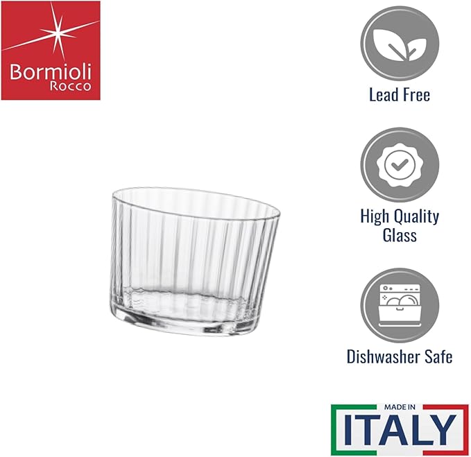 Bormioli Rocco Exclusiva Rum Tumblers, Set of 12-7.25 Oz. Ribbed Drinking Glasses with Crystal Star Glass & XLT Treatment, Made in Italy - Durable Cocktail Tumblers for Daily Use, Dishwasher Safe