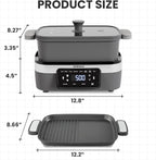 AEWHALE Multifunctional Electric Skillet with Grill|8 Cooking Functions|Removable Non-Stick Plate+Pot+Lid,1500 W Digital Family Size Griddle