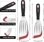 Beijiyi Fish Spatula Turner Set of 2, Heat Resistant Silicone Edge Slotted Fish Spatulas for Nonstick Cookware, Flexible and Thin Stainless Steel Kitchen Cooking Spatula Flipper for Fish, Egg, Pancake