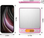 0.01g High Precision Kitchen Food Scale, Diyife 500g Portable Digital Scale with LCD Display, Tare, Multifunctional Gram Scale Weight for Cooking, Baking, Jewelry, 2 Tray, Batteries Included, Pink