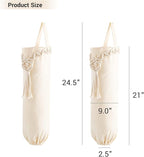 Mkono 2 Pack Macrame Plastic Bag Holder Grocery Bags Organizer Trash Bag Dispenser Camper Boho Decor Shopping Bag Storage for Kitchen Closet Pantry Laundry Room, Ivory, 9”W x 21”L
