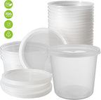 DuraHome Deli Containers with Lids 24oz. Leakproof 30 Sets BPA-Free Plastic Food Storage Cups Clear Airtight Takeout Container Heavy-Duty, Microwaveable Freezer Safe Disposable/Reusable