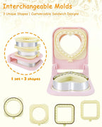 3-in-1 Uncrustable Sandwich Maker - Heart/Circle/Square Crustless Sandwich Cutter & Sealer for Kids' Lunch, Breakfast & Lunchboxes | BPA-Free Uncrustable Press, Easy Clean (3-Shape Pink)