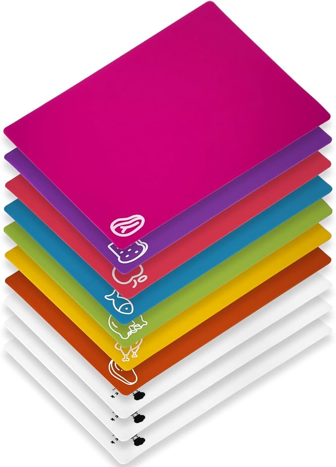 Goodluck 10 Pieces Flexible Cutting Boards, BPA Free Plastic Cutting Boards for Kitchen, Non Slip Cutting Mat for Meat and Vegetables