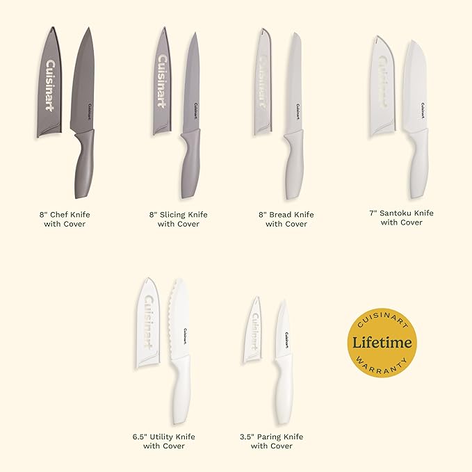 Cuisinart Advantage 12-Piece Kitchen Knife Set, Professional-Quality Nonstick Coated Stainless Steel Knives with Covers, Nonstick Color Coating for Easy Slicing, Ergonomic Handles, G1022-12P