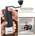 Hand Coffee Grinder Conical Burr for Espresso French Press Pour Over Double Bearing External Adjustment Capacity 25g (Stainless Steel Burr-Black)