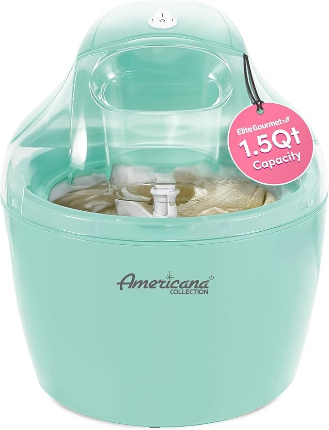 Americana Collection Elite EIM-1432M 1.5 Quart Automatic Easy Homemade Electric Ice Cream Maker, Frozen Yogurt, Sorbet, Gelato Treat, with Recipes, Mint