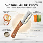 Multifunctional Fruit and Vegetable Peeler,Premium Stainless Steel Blade,Wooden Handle Hand Tool with Bottle Opener,Julienne Peeler for Potato,Cucumber,Orange,Pineapple,Veggie (4)