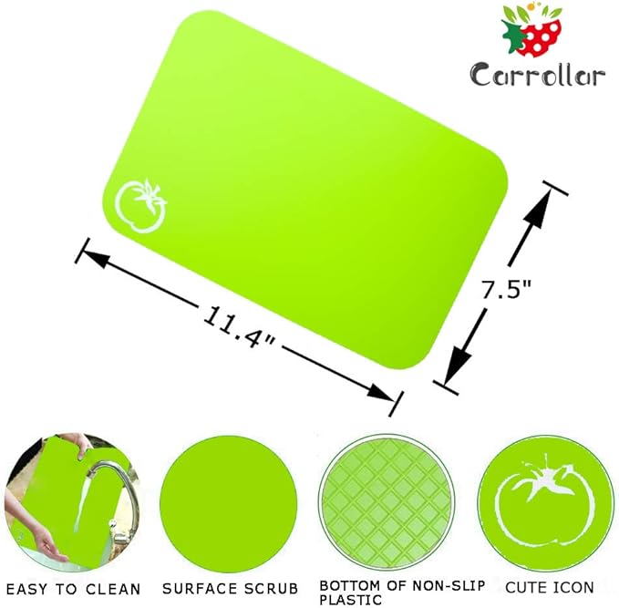 Small Flexible Plastic Cutting Board Mats, Cutting Boards Mats With Food Icons, Gripped Back and Dishwasher Safe, Set of 4 (7.5x11.4inch)