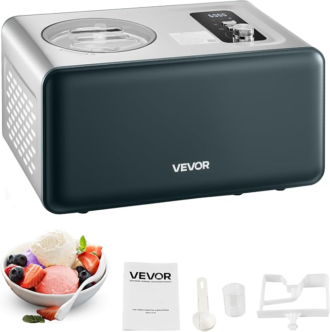 VEVOR Automatic Ice Cream Maker with Built-in Compressor, 1.5 Quart No Pre-freezing Gelato Maker, Electric Sorbet-Maker, 3 Modes Compressor Ice Cream Machine for Home Kitchen
