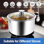 Aufranc 10-Piece Pots and Pans Set, Stainless Steel Cookware Set- Includes Ergonomic Handle Saucepans, Skillets, Dutch Oven, Stockpot, Steamer & More - Premium Pots and Pans for Home Chefs