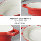 Ceramic Casseroles Dishes 6" x 5", Lug Soup Bowl for Cooking and Au Gratin Baking, Set of 4, Heat Resistant Oval French Onion Soup Bowl, Small Casserole dish, Microwave and Oven Safe, Red