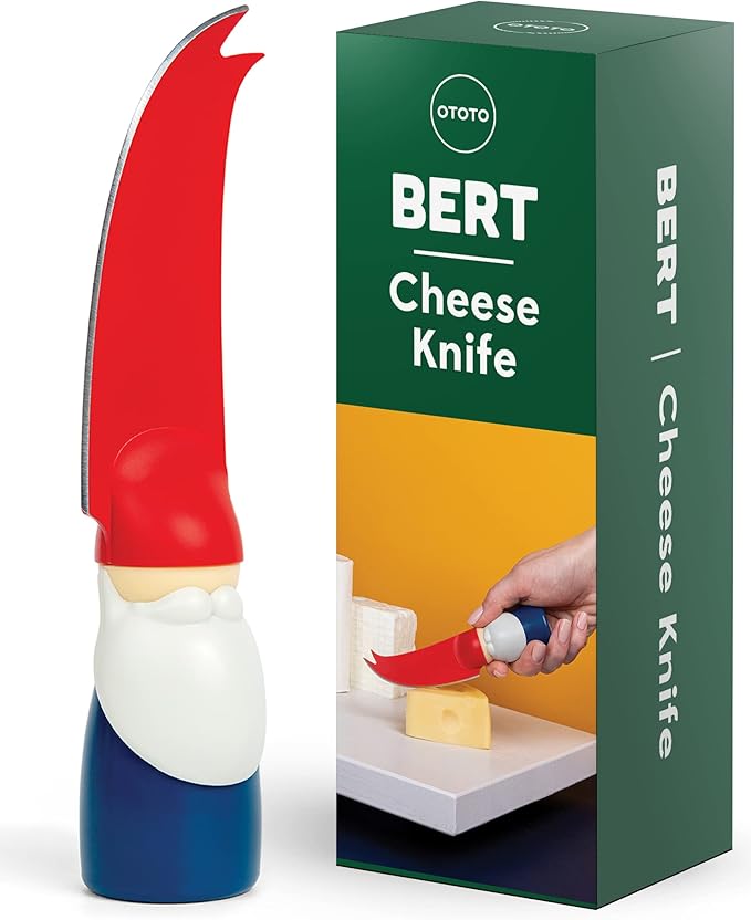 OTOTO Bert Cheese Knife, Gnome-Themed Multifunctional Knife for Cheese, Fruits, and Veggies, Cute Kitchen Accessories, BPA-Free Kitchen Gadget, Funny Gadgets, Gnomes Gifts for Women
