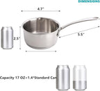 DEAYOU 18/10 Stainless Steel Butter Warmer Measuring Pan, 0.5-Quart Milk Warmer Pot with Dual Pour Spouts, 17OZ Small Sauce Pan for Stove Top, Chocolate Melting, Coffee Tea Soup Warming