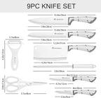 Kitchen Knife Set, Retrosohoo 9-Piece White Sharp Non-Stick Coated Chef Knives Block Set,Stainless Steel Knife Set for Kitchen with Sharpener for Cutting Slicing Dicing Chopping (White)