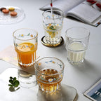Set of 2 Floral Drinking Glasses Flower Glass Coffee Cups Cute Daisy Glass Cups for Juice,Iced Coffee,Tea,Latte,Dessert,Milk,Stackable Glassware Drinkware Set ﻿(blue1)