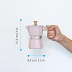 GROSCHE Milano Moka pot, Stovetop Espresso maker, Greca Coffee Maker, Stovetop coffee maker and espresso maker percolator (Pink, 3 cup)