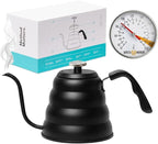 Barista Warrior Gooseneck Kettle with Thermometer - 1.2L Pour Over Coffee & Tea Kettle, 18/8 Matte Black Gooseneck Kettle Pot, Precision Pour Drip Spout, Suitable for All-Stoves (40 fl oz)