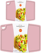 Liflicon Thick Cutting Boards for Kitchen Silicone Chopping Board Set of 2 Mid 12.6'' x 9.1”,Mini 9.1”x7.1” Non-slip Deep Drip Juice Groove Easy Grip Handle,Dishwasher Safe-Soft Pink