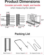 MUDEELA Pots and Pans Organizer Rack under Cabinet 14.55in Height, 8-Tiers Adjustable Pot Rack with 3 DIY Methods, Pot Lid Organizer inside Cabinet for Kitchen Pantry Organization and Storage