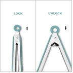 Premium 304 Stainless Steel Tongs Set – 12" Grill Tongs & 9" Cooking Tongs, Heat Resistant up to 600°F, Wavy Grip Head, Non‑Slip Handle with Locking Clip & Hanging Loop, Dishwasher Safe, Aqua Sky