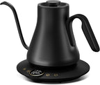 INTASTING Gooseneck Electric Kettle with ±1℉ Temperature Control for Pour Over Coffee & Tea, Quick Heating, BPA-Free Stainless Steel, Built-in Brew Timer, 1500W/0.9L (Ebony Black)