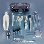 Cocktail Shaker Set, 24oz Cocktail Shaker 21-Piece Stainless Steel Bar Tools Bartending Kit with Black Acrylic Stand Cocktail Recipes Booklet for Drink Mixing, Home, Bar, Party (Stainless Steel)