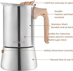 Sivaphe Stainless Steel Stovetop Espresso Coffee Maker, 6cups Espresso pot, 300ml Moka Campaing Coffee Pot, Induction Italian Mocha Pot with Step-by-step Instructions(1 Cup=50ml)