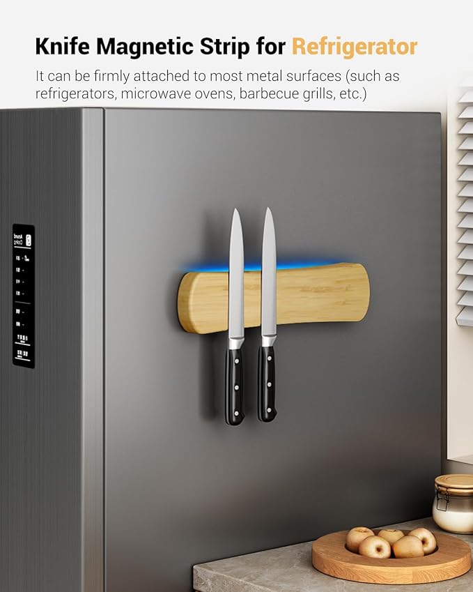 Swaitee Magnetic Knife Holder for Wall, 10 Inch Bamboo Strong Magnetic Knife Strip, Small Kitchen Storage Space Savers, Rv/Apartment/Farmhouse Accessories Organizer, Housewarming Gifts for New Home