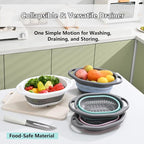2-Pack Collapsible Silicone Colander Strainer, Foldable Kitchen Sink Basket for Washing Vegetables & Pasta, Space Saving & Dishwasher Safe, Kitchen Essentials