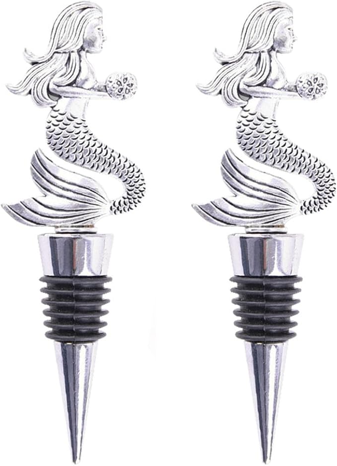 Zinc Alloy Animal Bar Liquor Bottle Pourer Liquor Pour Spout Sdjdhej 2Pcs Mermaid Head Bottle Tipping Nozzle Silicone Stoppers for Christmas and Halloween Decorations (mermaid)