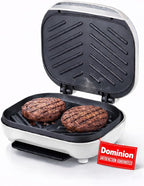Dominion 2-Serving Classic Plate Electric Indoor Grill and Panini Press, Easy Storage & Clean, Perfect for Breakfast Grilled Cheese Egg & Steak, White