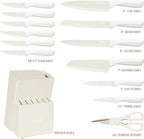 hecef 15 Pieces Kitchen Knife Set with Built-in Sharpening Wooden Block, Dishwasher Safe, High Carbon Stainless Steel Knife Block Set with Steak Knives, Kitchen Scissors, Cream White