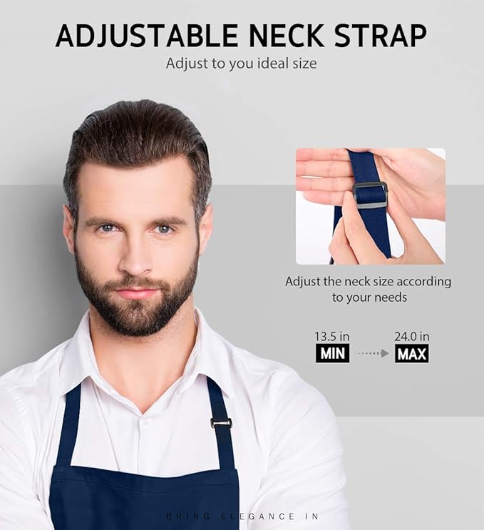 Syntus Apron for Men Women, Adjustable Cooking Kitchen Chef Aprons with 2 Pockets, Cotton/Polycotton/Polyester